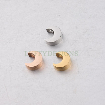 10pcs Crescent Moon Charms, 3D Moon Beads, Gold Moon Beads, 18K Gold/ Rose Gold plated Stainss Steel, Mirror Polished Moon Findings