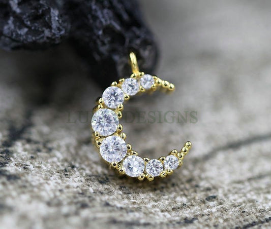 5pcs CZ Crescent Moon Charms, CZ Pave Charms, Tiny Gold Moon Pendant, CZ Jewelry Pendant, Cubic Zirconia Moon Charms, 24K Gold plated Brass