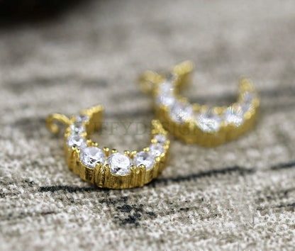 5pcs CZ Crescent Moon Charms, CZ Pave Charms, Tiny Gold Moon Pendant, CZ Jewelry Pendant, Cubic Zirconia Moon Charms, 24K Gold plated Brass