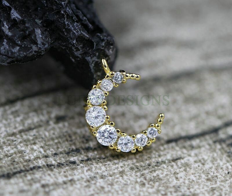 5pcs CZ Crescent Moon Charms, CZ Pave Charms, Tiny Gold Moon Pendant, CZ Jewelry Pendant, Cubic Zirconia Moon Charms, 24K Gold plated Brass