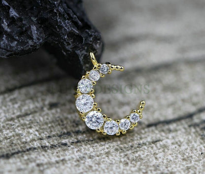 5pcs CZ Crescent Moon Charms, CZ Pave Charms, Tiny Gold Moon Pendant, CZ Jewelry Pendant, Cubic Zirconia Moon Charms, 24K Gold plated Brass