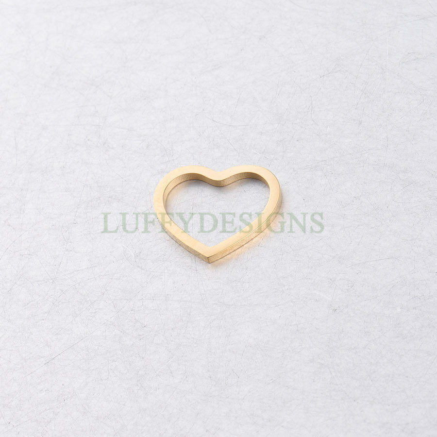 10pcs Heart Ring Charm, Close Heart Ring, Love Charms Link Connectors, Heart Pendant, Heart Flat Ring, 18K Gold plated 316L Stainless Steel