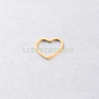 10pcs Heart Ring Charm, Close Heart Ring, Love Charms Link Connectors, Heart Pendant, Heart Flat Ring, 18K Gold plated 316L Stainless Steel