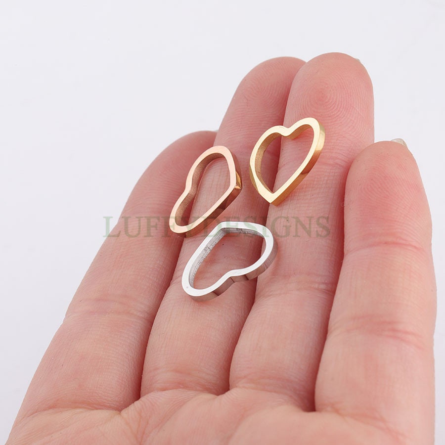 10pcs Heart Ring Charm, Close Heart Ring, Love Charms Link Connectors, Heart Pendant, Heart Flat Ring, 18K Gold plated 316L Stainless Steel