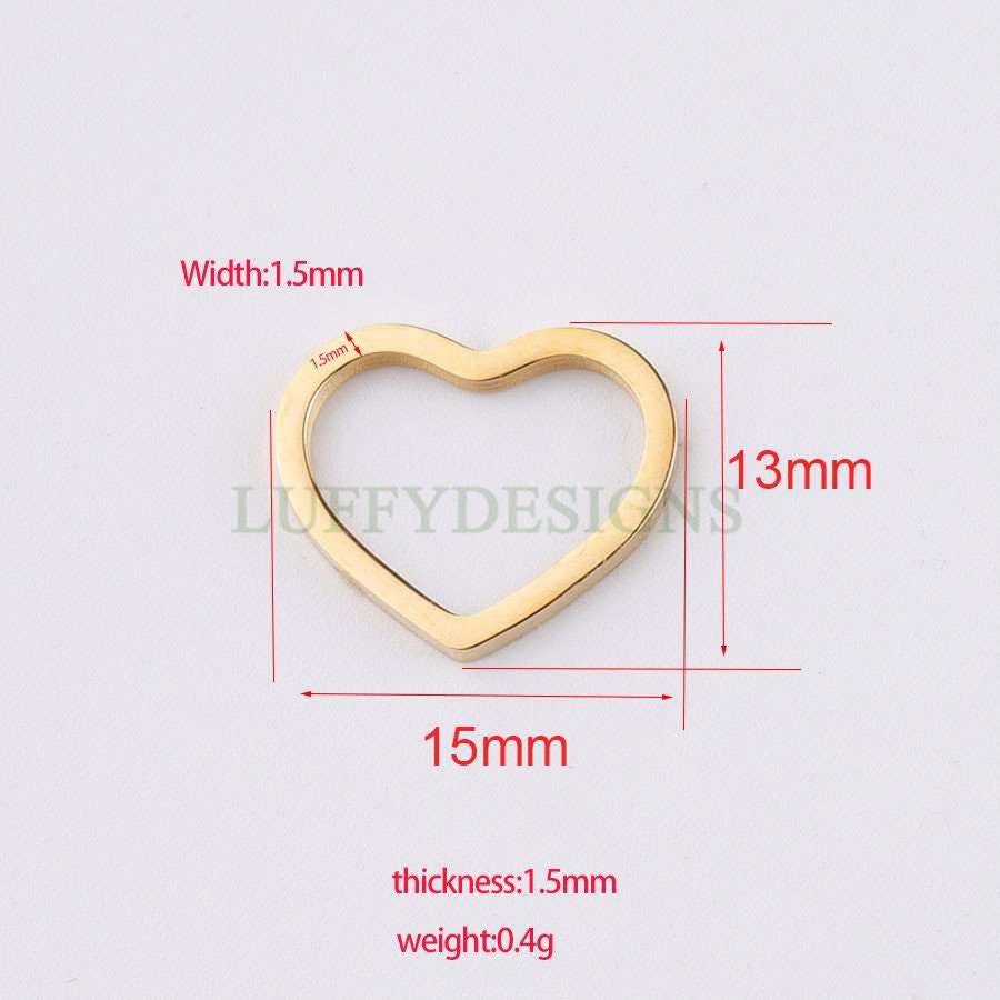 10pcs Heart Ring Charm, Close Heart Ring, Love Charms Link Connectors, Heart Pendant, Heart Flat Ring, 18K Gold plated 316L Stainless Steel