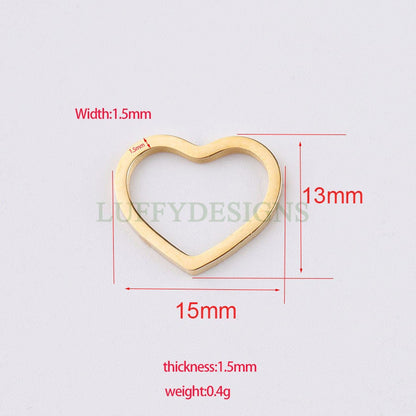 10pcs Heart Ring Charm, Close Heart Ring, Love Charms Link Connectors, Heart Pendant, Heart Flat Ring, 18K Gold plated 316L Stainless Steel