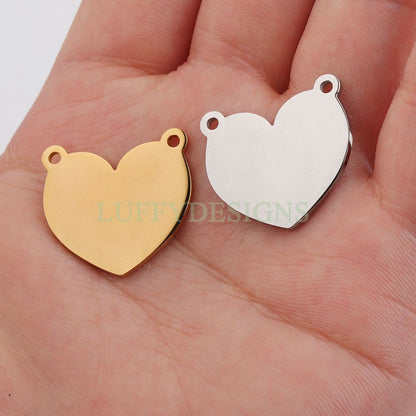 10pcs Heart Charms with Double Loops, Tiny Love Charm, Gold /Rose Gold Stainless Steel Heart, Heart Pendant, Love Pendant, Necklace Findings