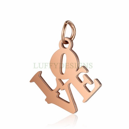 10pcs LOVE Hollow Charms 16mm, Word Love Pendant, Gold /Rose Gold plated Stainless Steel, Jewelry Making Supplies, Hollow Love Findings