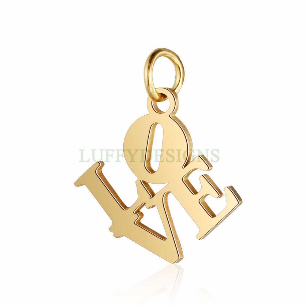 10pcs LOVE Hollow Charms 16mm, Word Love Pendant, Gold /Rose Gold plated Stainless Steel, Jewelry Making Supplies, Hollow Love Findings