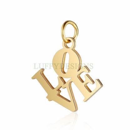 10pcs LOVE Hollow Charms 16mm, Word Love Pendant, Gold /Rose Gold plated Stainless Steel, Jewelry Making Supplies, Hollow Love Findings