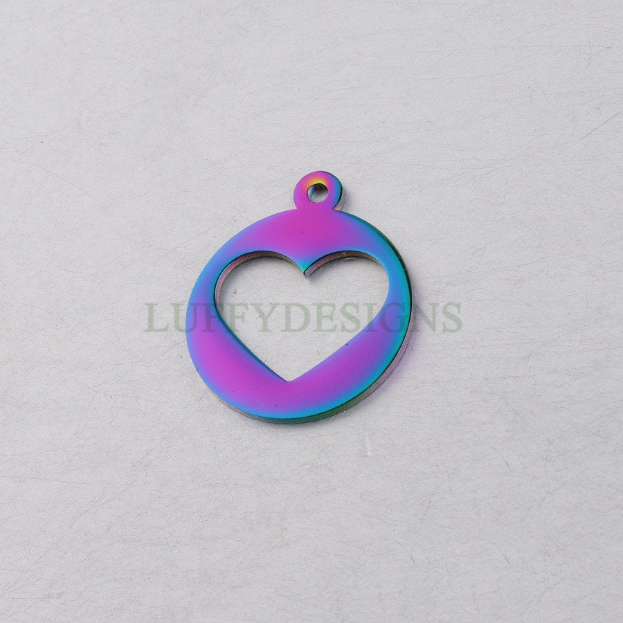 10pcs Heart Charm, Love Charm, Gold /Rose Gold plating Stainless Steel, Gold Hollow Heart Pendant, Mirror Polished Heart Charm, Love Pendant