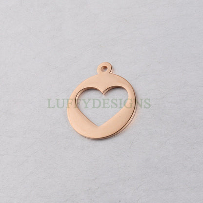 10pcs Heart Charm, Love Charm, Gold /Rose Gold plating Stainless Steel, Gold Hollow Heart Pendant, Mirror Polished Heart Charm, Love Pendant