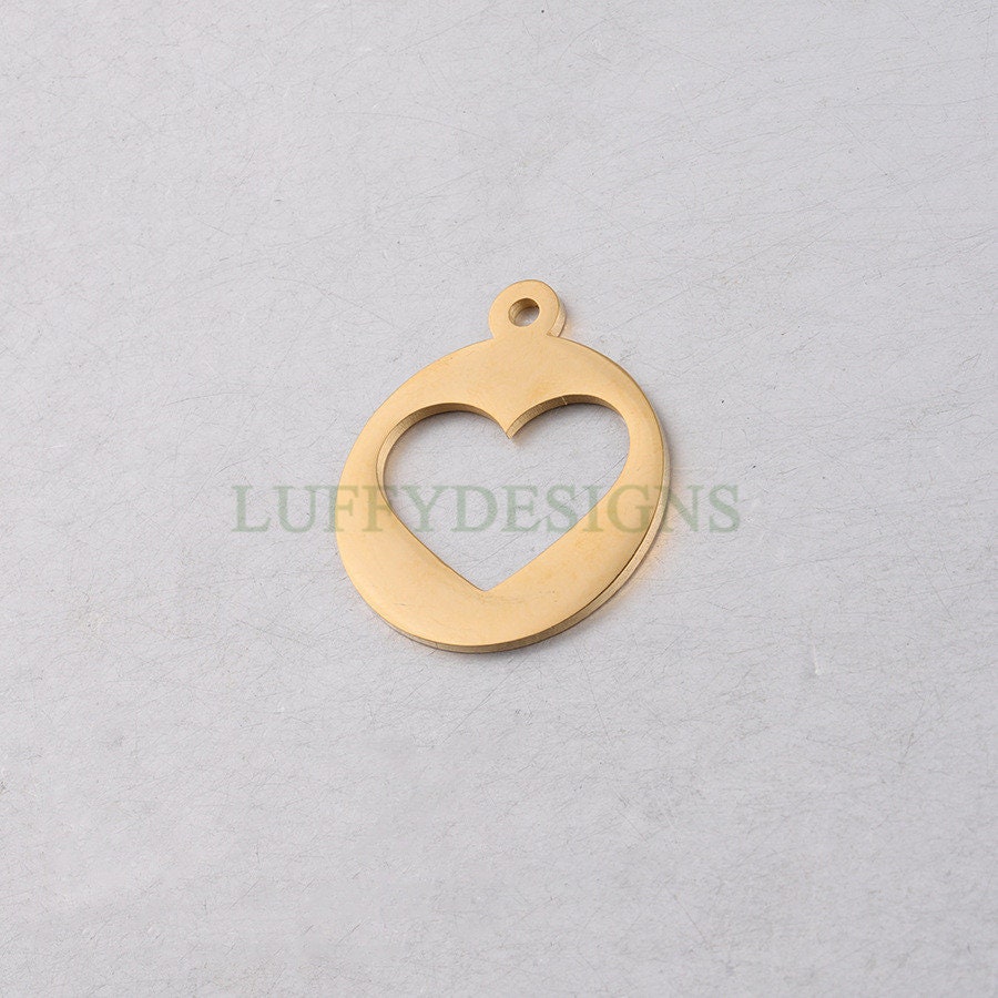 10pcs Heart Charm, Love Charm, Gold /Rose Gold plating Stainless Steel, Gold Hollow Heart Pendant, Mirror Polished Heart Charm, Love Pendant