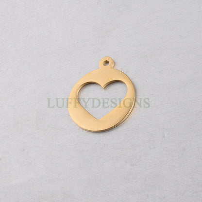 10pcs Heart Charm, Love Charm, Gold /Rose Gold plating Stainless Steel, Gold Hollow Heart Pendant, Mirror Polished Heart Charm, Love Pendant