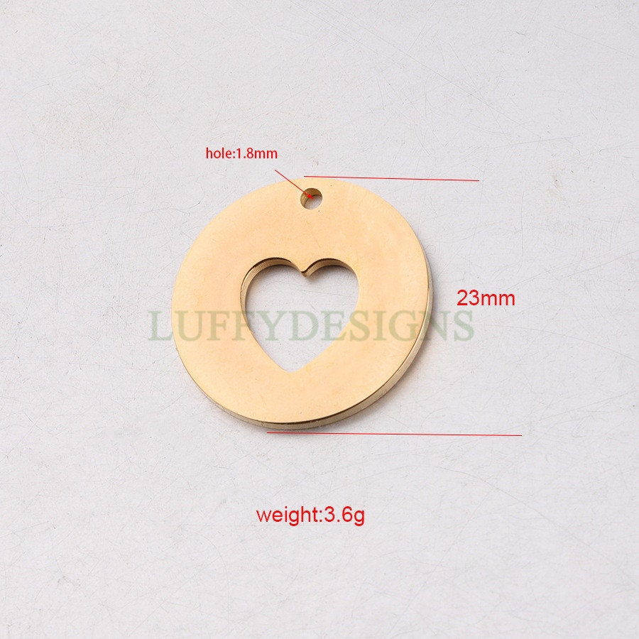 10pcs Heart Charm, Love Charm, Gold /Rose Gold plating Stainless Steel, Gold Hollow Heart Pendant, Mirror Polished Heart Charm, Love Pendant
