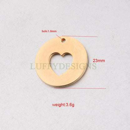 10pcs Heart Charm, Love Charm, Gold /Rose Gold plating Stainless Steel, Gold Hollow Heart Pendant, Mirror Polished Heart Charm, Love Pendant