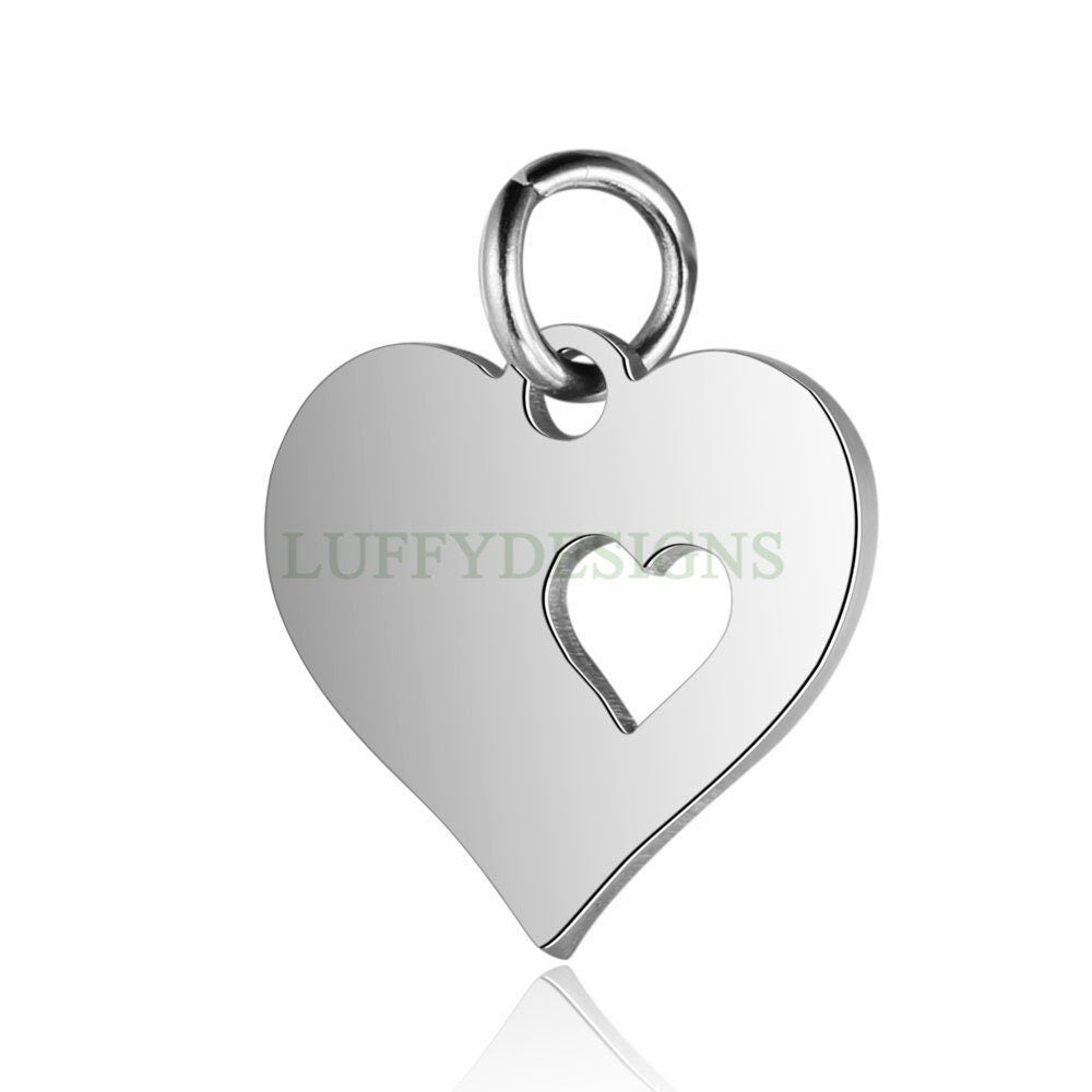 WHOLESALE 10pcs Heart Charms 16x13mm, Gold /Rose Gold Stainless Steel Heart, Metal Charms, Jewelry Making Supplies, Hollow Heart Findings