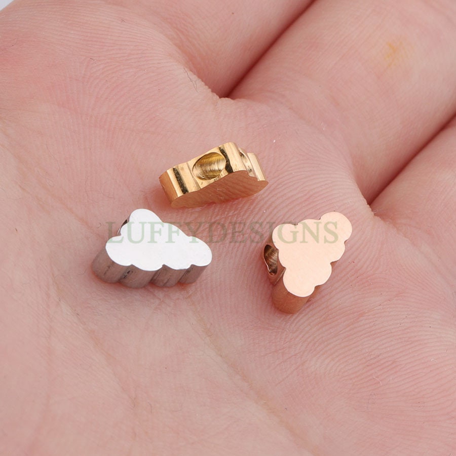 10pcs 3D Cloud Charms 10x6mm, Gold /Rose Gold plated Stainless Steel, Cloud Beads, Cloud Bead Pendants, Tiny Cloud Findings