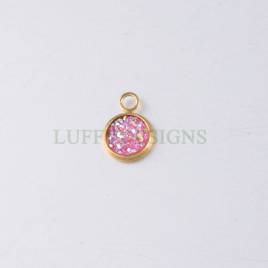20pcs 8mm Druzy Charms, Gold Druzy Pendants, Round Stainless Steel Pendants, Faux Drusy DIY Findings, Drusy Jewelry, Druzy Earring Dangles