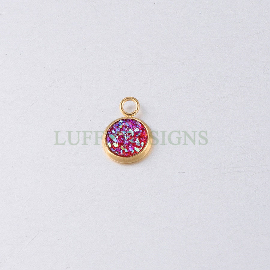 20pcs 8mm Druzy Charms, Gold Druzy Pendants, Round Stainless Steel Pendants, Faux Drusy DIY Findings, Drusy Jewelry, Druzy Earring Dangles