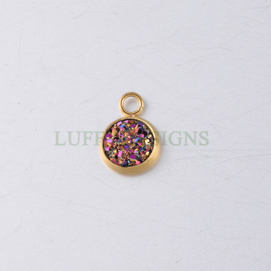 20pcs 8mm Druzy Charms, Gold Druzy Pendants, Round Stainless Steel Pendants, Faux Drusy DIY Findings, Drusy Jewelry, Druzy Earring Dangles