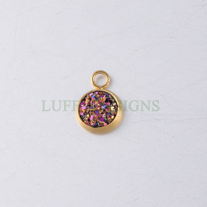 20pcs 8mm Druzy Charms, Gold Druzy Pendants, Round Stainless Steel Pendants, Faux Drusy DIY Findings, Drusy Jewelry, Druzy Earring Dangles