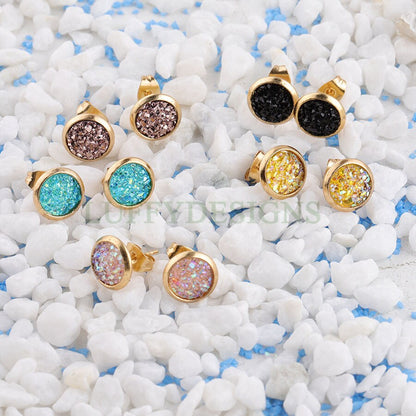 20pcs 8mm Druzy Earrings, Druzy Stud Earrings, Round Stainless Steel Stud Earrings, Faux Drusy Post Earrings, Drusy Jewelry, Raw Druzy Stud