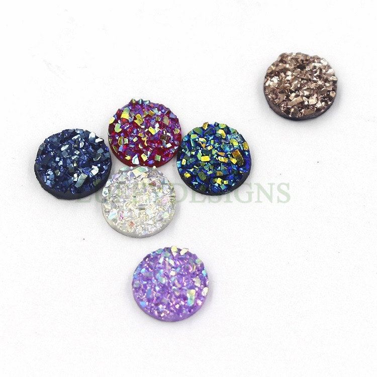 100pcs 8mm Round Druzy Cabochon, Faux Drusy Cabochons, Earring Findings Setting, Bulk Druzy Supplies, Druzy Stone for Stud Earring Making