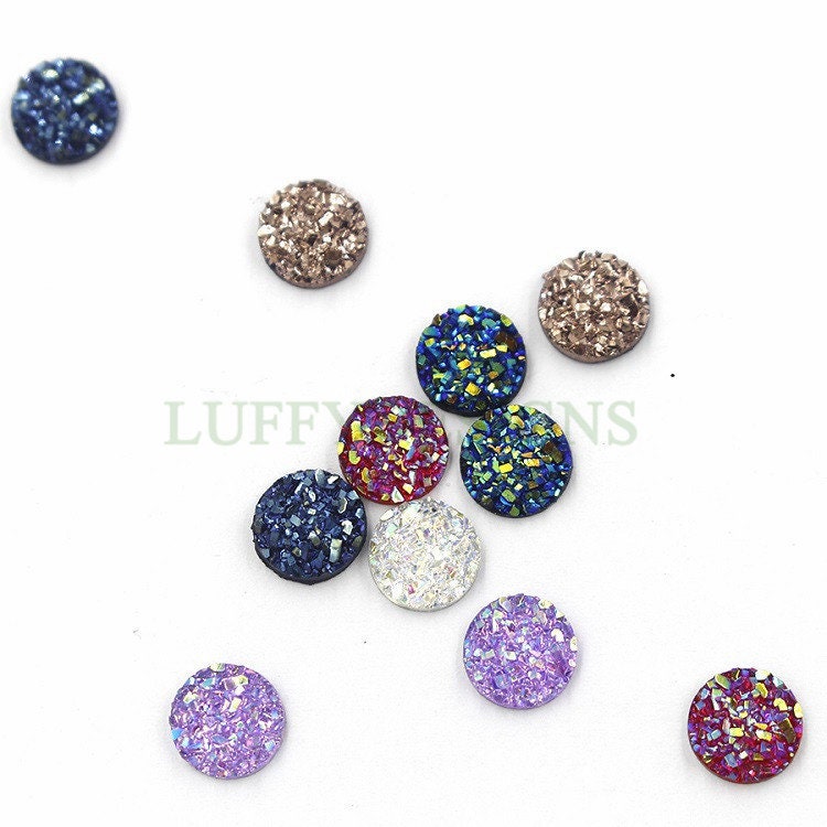 100pcs 8mm Round Druzy Cabochon, Faux Drusy Cabochons, Earring Findings Setting, Bulk Druzy Supplies, Druzy Stone for Stud Earring Making