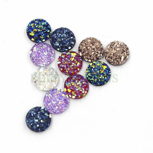 100pcs 8mm Round Druzy Cabochon, Faux Drusy Cabochons, Earring Findings Setting, Bulk Druzy Supplies, Druzy Stone for Stud Earring Making