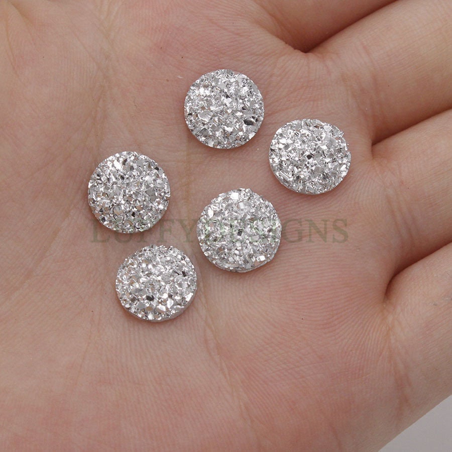 100pcs 10mm Round Druzy Cabochon, Faux Drusy Cabochons, Earring Findings Setting, Bulk Druzy Supplies, Druzy Stone for Stud Earring Making