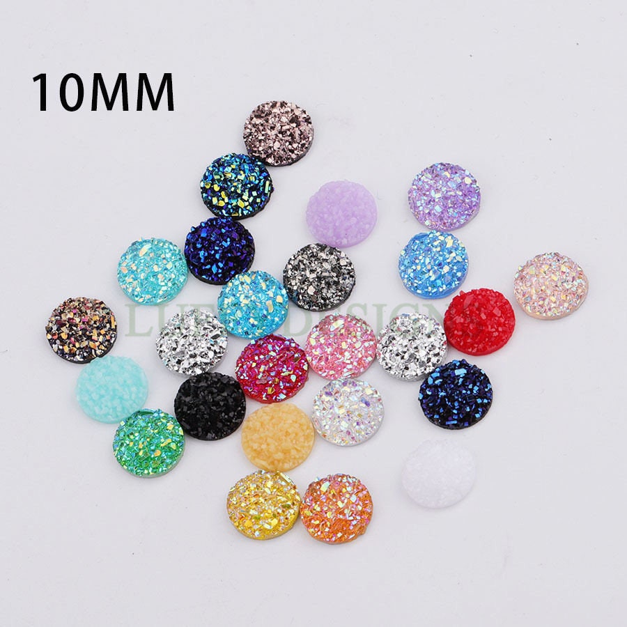 100pcs 10mm Round Druzy Cabochon, Faux Drusy Cabochons, Earring Findings Setting, Bulk Druzy Supplies, Druzy Stone for Stud Earring Making