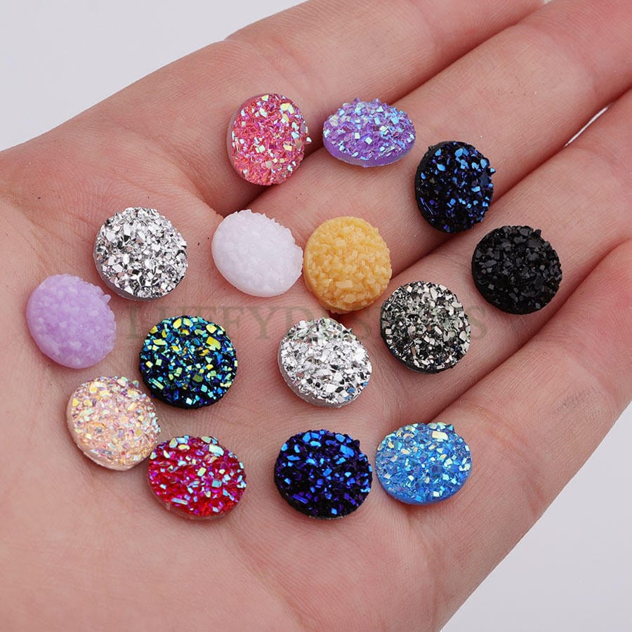 100pcs 10mm Round Druzy Cabochon, Faux Drusy Cabochons, Earring Findings Setting, Bulk Druzy Supplies, Druzy Stone for Stud Earring Making