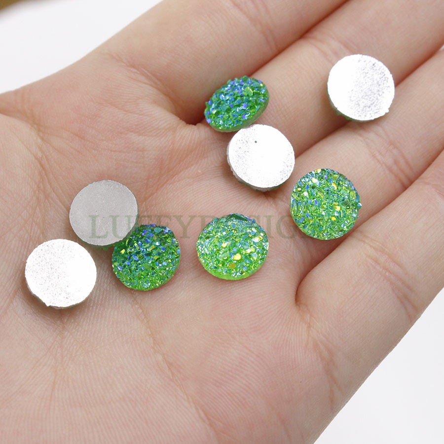 100pcs 10mm Round Druzy Cabochon, Faux Drusy Cabochons, Earring Findings Setting, Bulk Druzy Supplies, Druzy Stone for Stud Earring Making