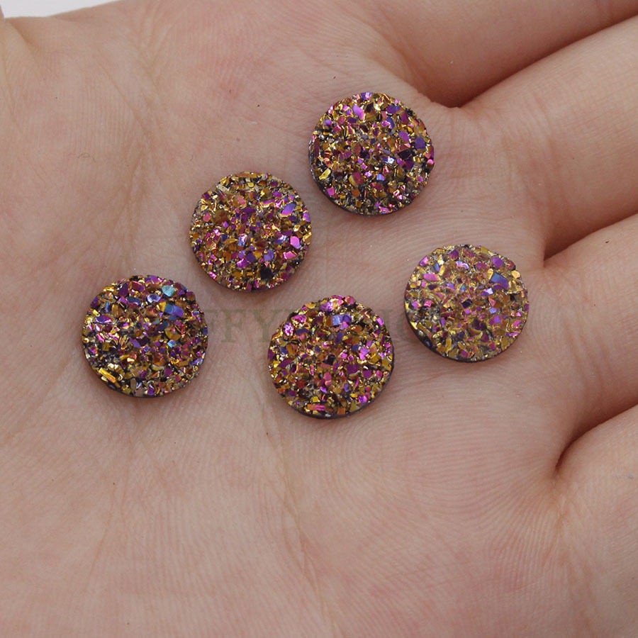 100pcs 12mm Round Druzy Cabochon, Faux Drusy Cabochons, Earring Findings Setting, Bulk Druzy Supplies, Druzy Stone for Stud Earring Making