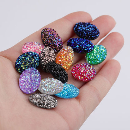 20pcs 13x18mm Round Druzy Cabochon, Faux Drusy Cabochons, Earring Findings Setting, Bulk Druzy Supplies, Druzy Stone for Stud Earring Making