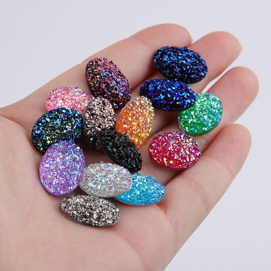 20pcs 13x18mm Round Druzy Cabochon, Faux Drusy Cabochons, Earring Findings Setting, Bulk Druzy Supplies, Druzy Stone for Stud Earring Making