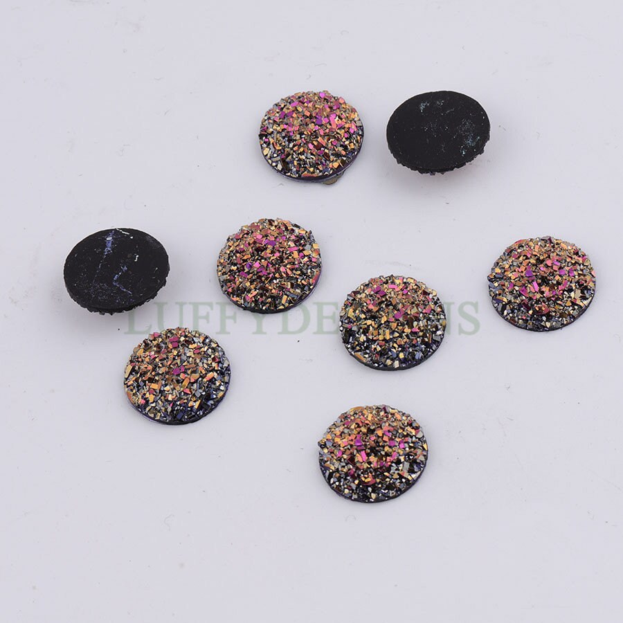 100pcs 14mm Round Druzy Cabochon, Faux Drusy Cabochons, Earring Findings Setting, Bulk Druzy Supplies, Druzy Stone for Stud Earring Making