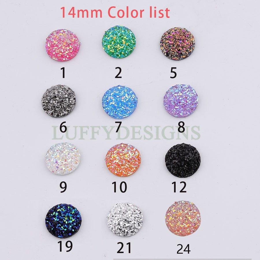 100pcs 14mm Round Druzy Cabochon, Faux Drusy Cabochons, Earring Findings Setting, Bulk Druzy Supplies, Druzy Stone for Stud Earring Making