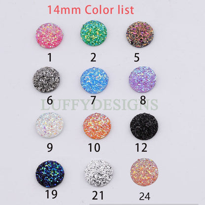 100pcs 14mm Round Druzy Cabochon, Faux Drusy Cabochons, Earring Findings Setting, Bulk Druzy Supplies, Druzy Stone for Stud Earring Making