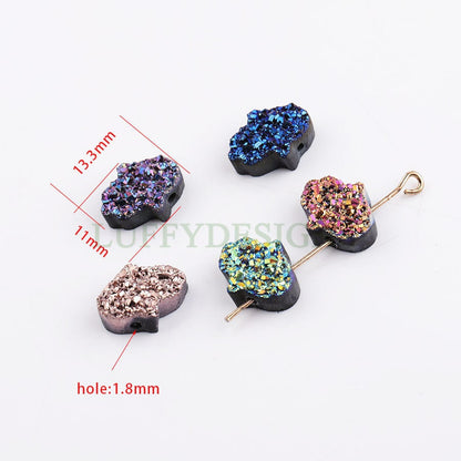20pcs 13x11mm Hamsa Hand Druzy Beads, Faux Drusy Cabochons, Druzy Necklace Supplies, Faux Druzy Stone Pendants, Hand Druzy Charms