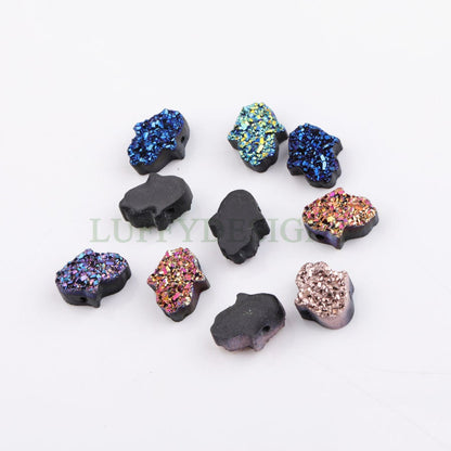 20pcs 13x11mm Hamsa Hand Druzy Beads, Faux Drusy Cabochons, Druzy Necklace Supplies, Faux Druzy Stone Pendants, Hand Druzy Charms