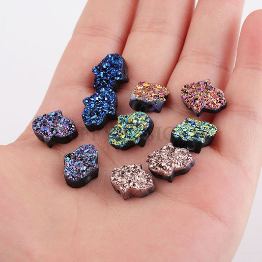 20pcs 13x11mm Hamsa Hand Druzy Beads, Faux Drusy Cabochons, Druzy Necklace Supplies, Faux Druzy Stone Pendants, Hand Druzy Charms