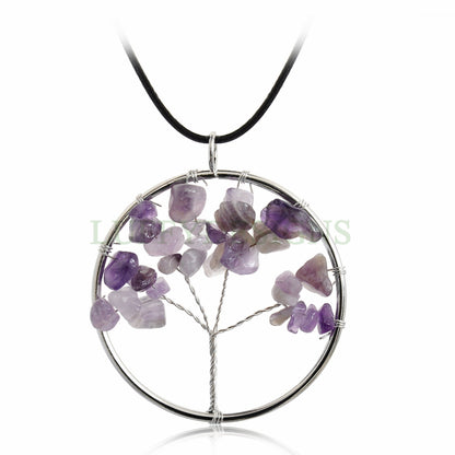 Rainbow Crystal Tree of Life, Natural Stones Chip Beads, Healing Stone Pendant, Wire Wrapped Pendant, Family Tree Jewelry, Gemstone Pendant