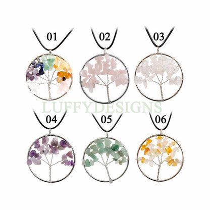 Rainbow Crystal Tree of Life, Natural Stones Chip Beads, Healing Stone Pendant, Wire Wrapped Pendant, Family Tree Jewelry, Gemstone Pendant