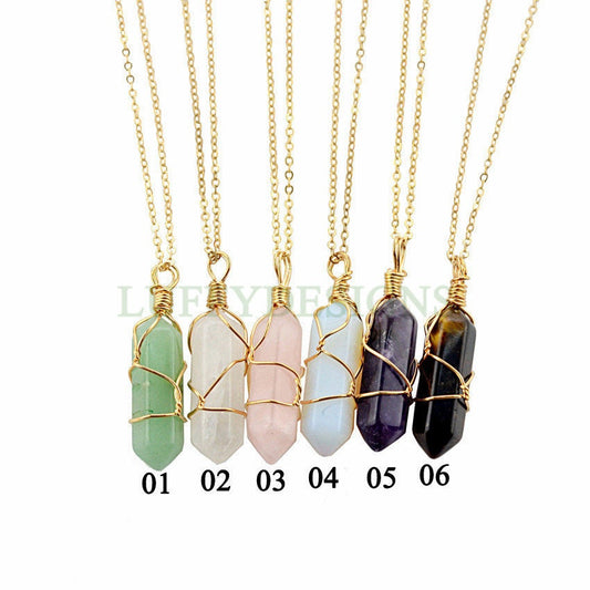 Hexagonal Crystal Pendant, Crystal Quartz, Healing Crystal, Gemstone Pendant, Natural Stone, Wire Wrapped Crystal Charm, Real Stone Pendant