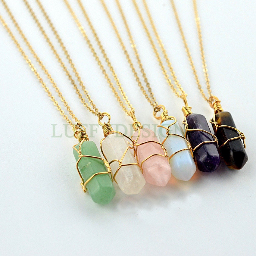 Hexagonal Crystal Pendant, Crystal Quartz, Healing Crystal, Gemstone Pendant, Natural Stone, Wire Wrapped Crystal Charm, Real Stone Pendant