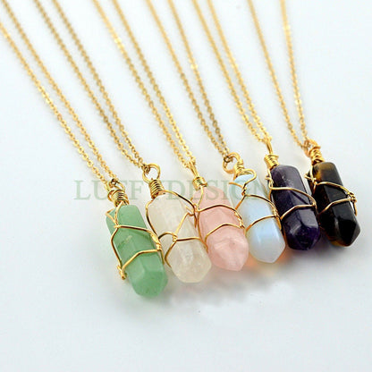 Hexagonal Crystal Pendant, Crystal Quartz, Healing Crystal, Gemstone Pendant, Natural Stone, Wire Wrapped Crystal Charm, Real Stone Pendant