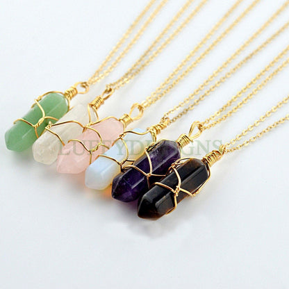 Hexagonal Crystal Pendant, Crystal Quartz, Healing Crystal, Gemstone Pendant, Natural Stone, Wire Wrapped Crystal Charm, Real Stone Pendant