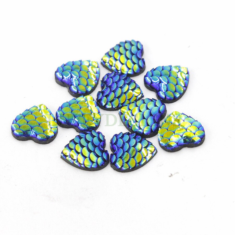 100pcs 12mm Heart Druzy Cabochon, Faux Drusy Cabochons, Mermaid Scale Cabochons, Fish Scale Druzy Cabochon,Resin Cabochon for Pendant Making